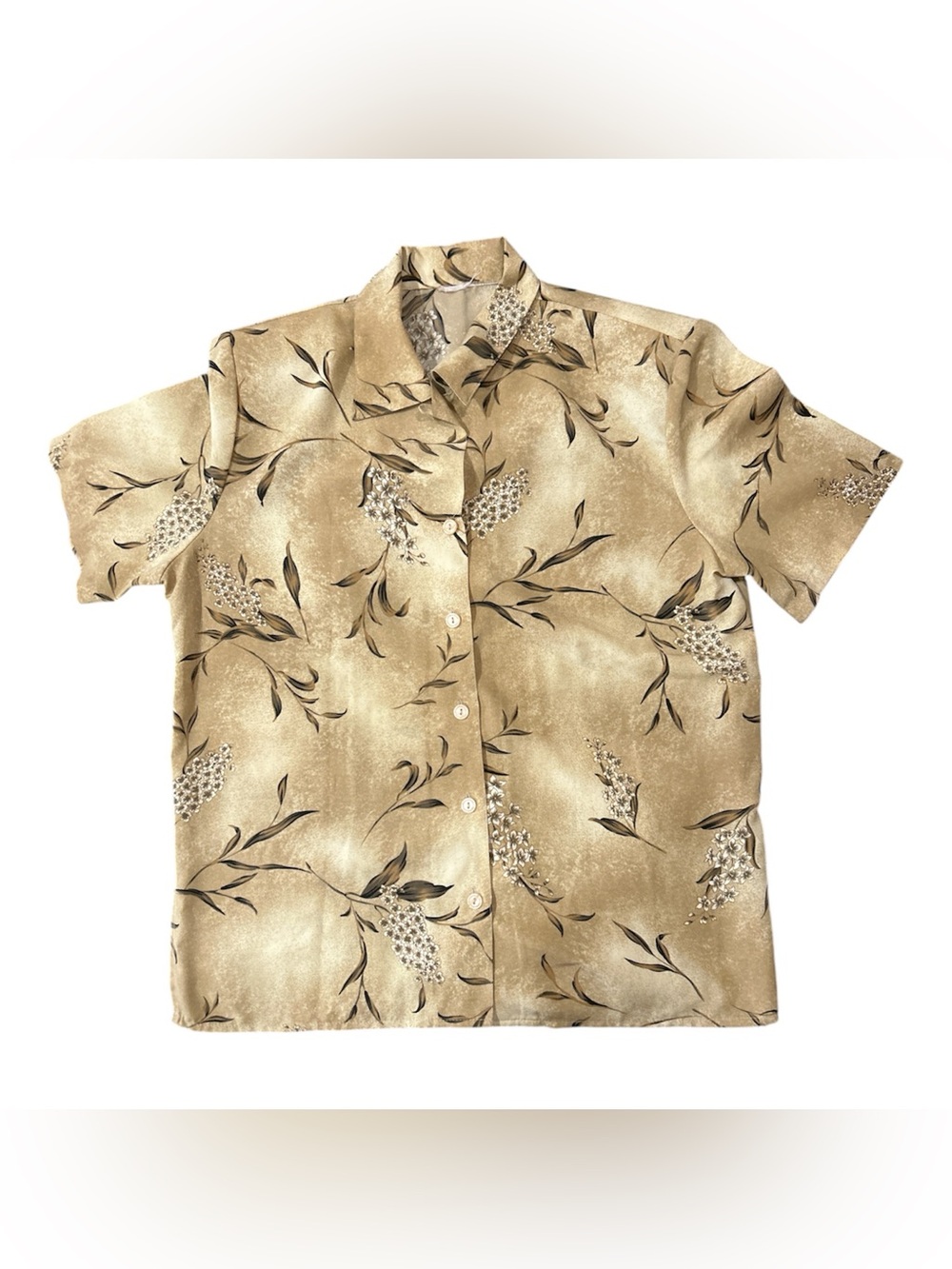 Vintage Short Sleeve Beige Floral Button-Up Shirt Sz 20”pit 24” length